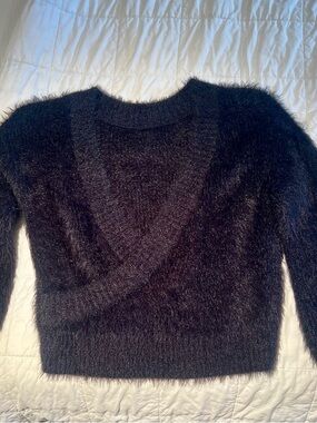 Urban Outfitters Fuzzy Deep V-neck Sweater - Black
